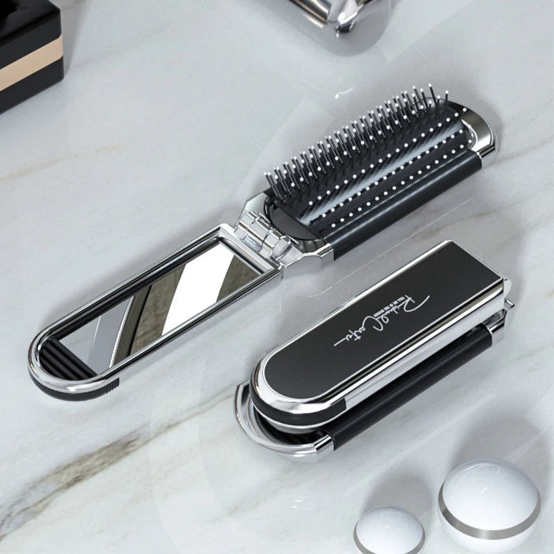 Mini Hair Brush Folding Massage Comb Head Massage Anti-Static Portable Travel Hair Brush Girl Hair Combs with Mirror