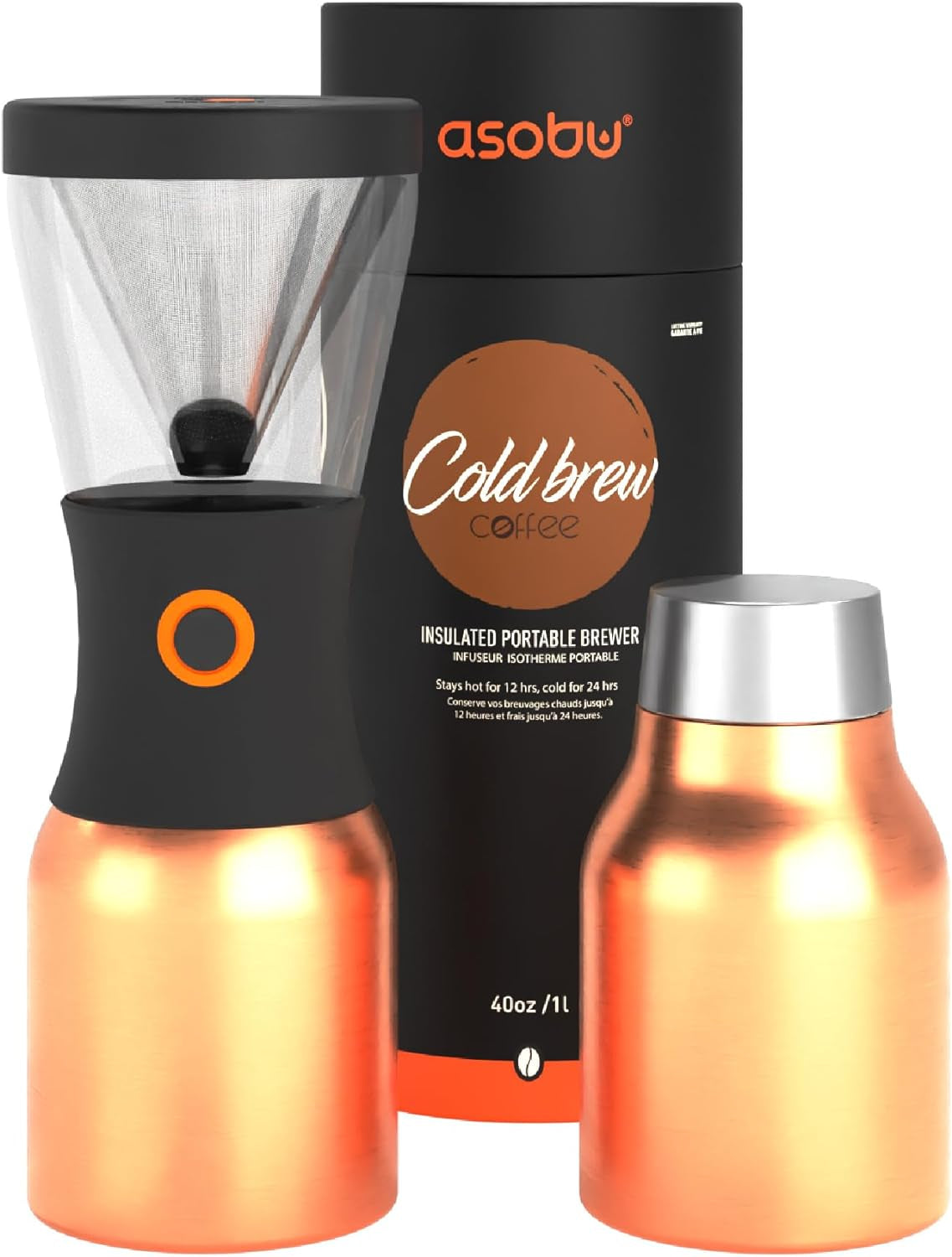 Coldbrew Portable Cold Brew Coffee Maker with a Vacuum Insulated 34Oz Stainless Steel 18/8 Carafe Bpa Free (Copper)