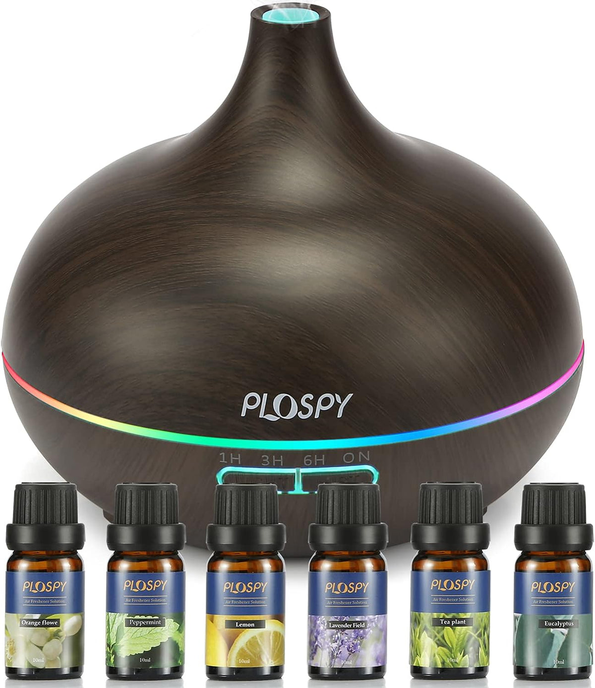 Aromatherapy Diffuser with Essential Oils Set, Ultrasonic Oil Diffuser with Top 6 Essential Oils, 550Ml Cool Mist Humidifier Diffuser with 4 Timer & 7 Lights, Essential Oil Diffuser for Office Home