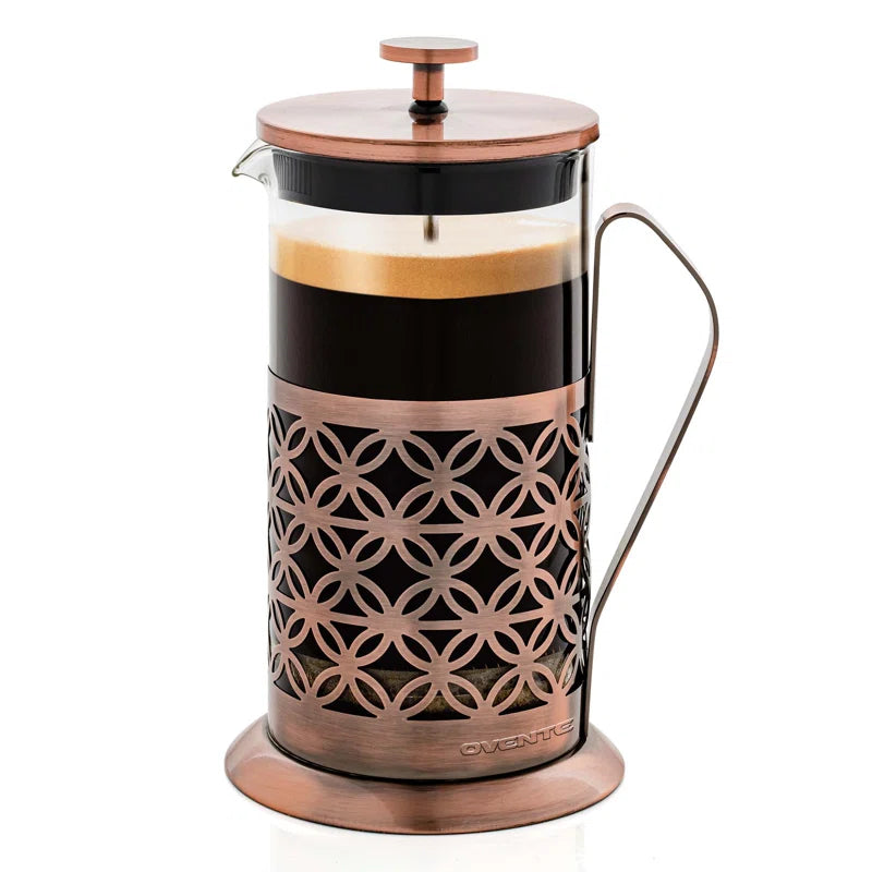 French Press Coffee Maker, 4 Filter Stainless Steel Filter Plunger System & Durable Borosilicate Heat Resistant Glass with Free Scoop, Perfect for Hot & Cold Brew, Copper